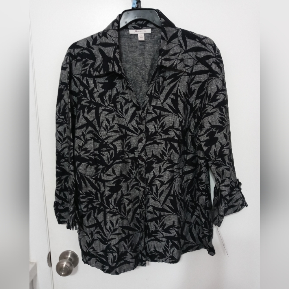 JM Collection Gray and Black Long Sleeve Button Down "Shacket"
